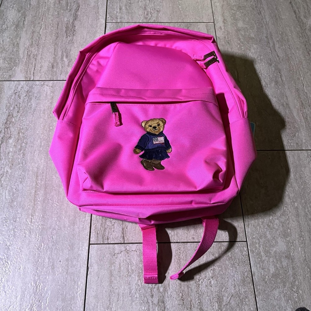 Polo Ralph Lauren Baja Pink 17" Backpack Girls Polo Bear Laptop Sleeve School